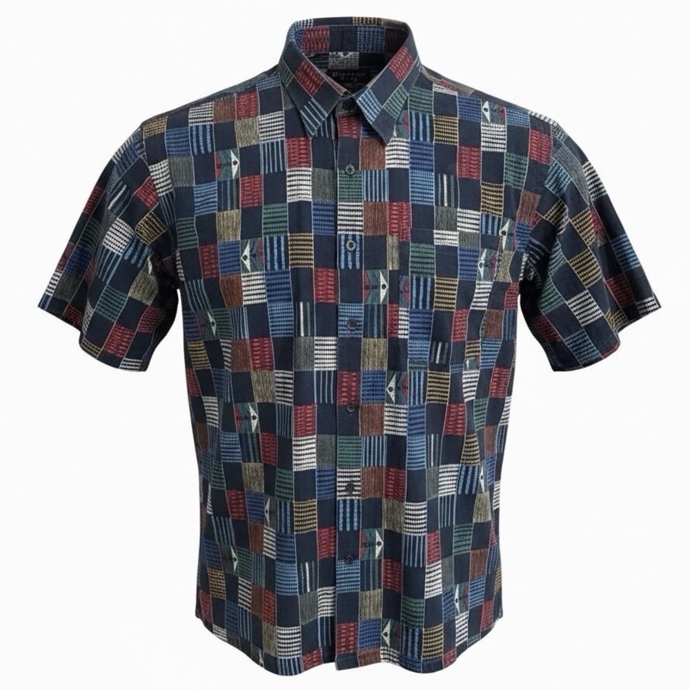 Vintage Countess Mara Short Sleeve Button Up Shirt Patchwork Men's Size L